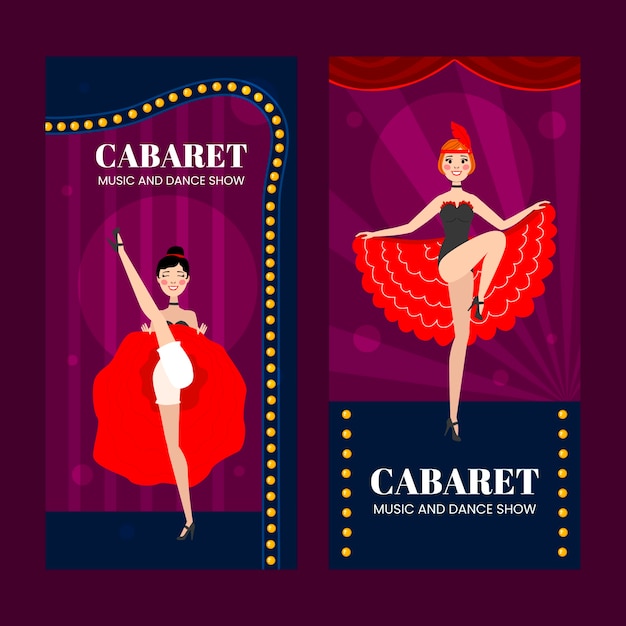 Free vector flat cabaret vertical banners pack