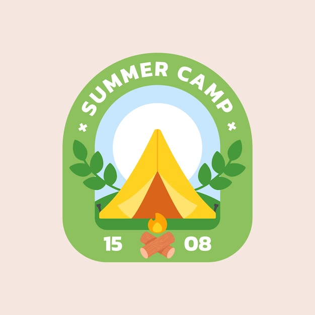 Бесплатное векторное изображение Плоский шаблон логотипа лагеря для летнего времени