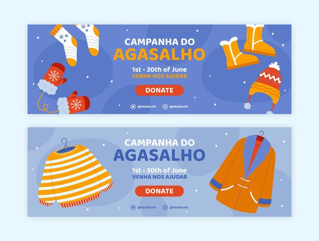 Flat campanha do agasalho horizontal banners pack