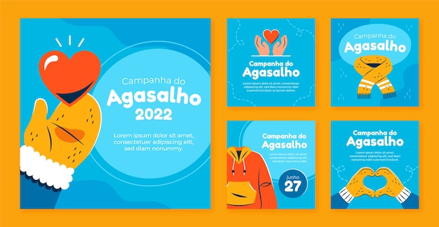 Vettore gratuito collezione di post instagram flat campanha do agasalho