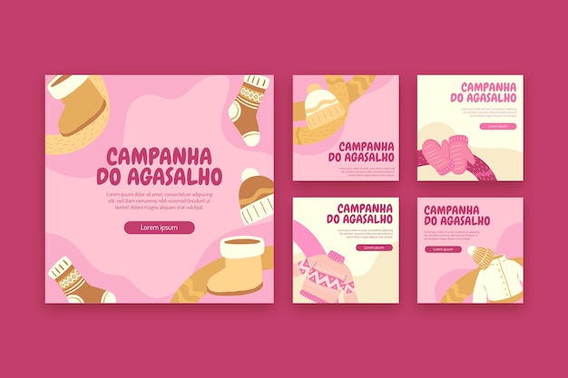 Vettore gratuito collezione di post instagram flat campanha do agasalho