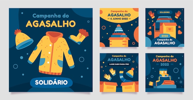 Free vector flat campanha do agasalho instagram posts collection