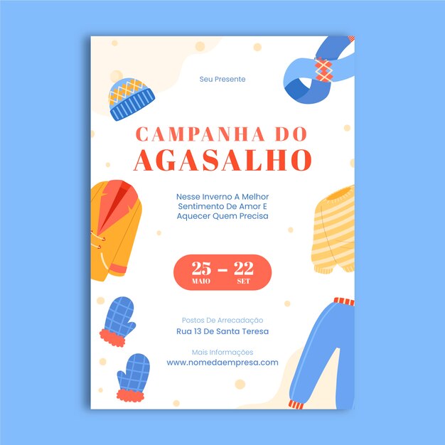 Плоский шаблон вертикального плаката campanha do agasalho