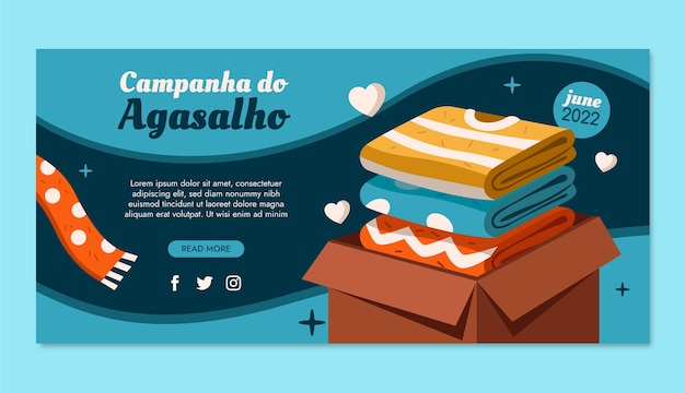 Бесплатное векторное изображение Шаблон горизонтального баннера flat campanha do agasalho