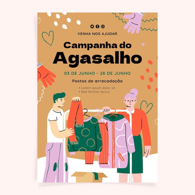 무료 벡터 평면 campanha 할 agasalho 수직 포스터 템플릿