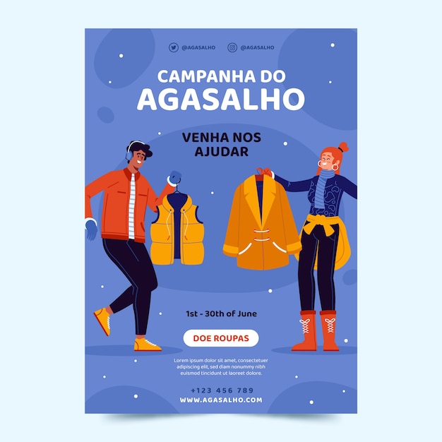 Плоский шаблон вертикального плаката campanha do agasalho