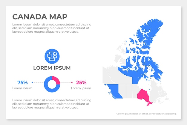 Плоская карта канады инфографики