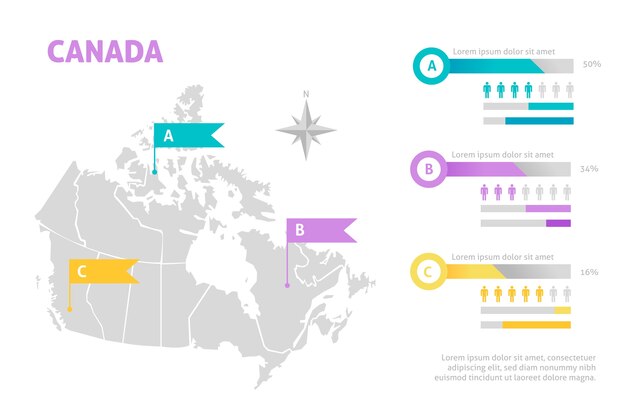 フラットカナダ地図インフォグラフィック