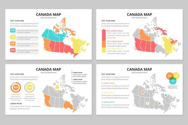 フラットカナダ地図インフォグラフィック