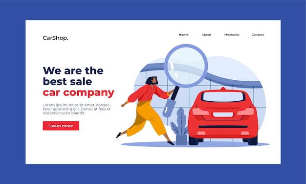 Flat car dealership business landing page template