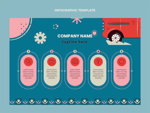 Vettore gratuito modello di infografica società di noleggio auto piatta