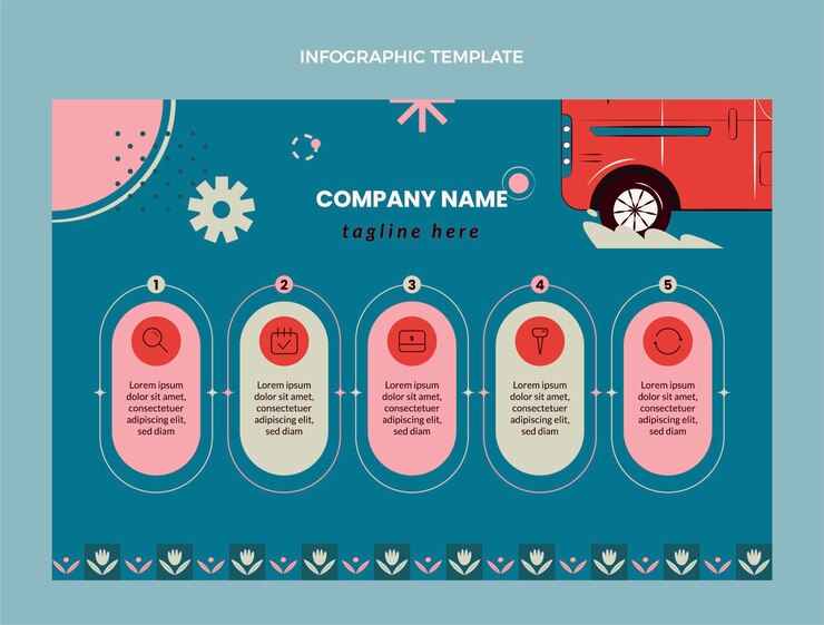 무료 Vector 플랫 자동차 렌탈 회사 infographic 템플릿
