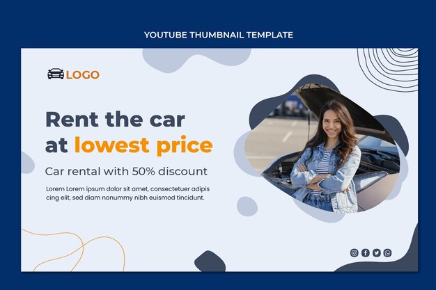 Free vector flat car rental company youtube channel art