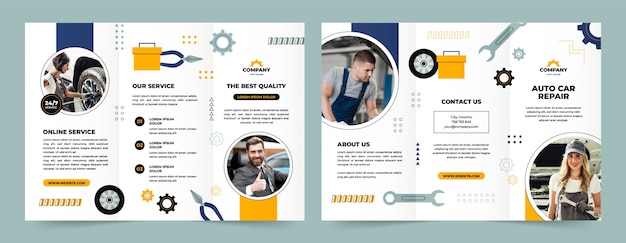 Flat car repair shop services brochure template