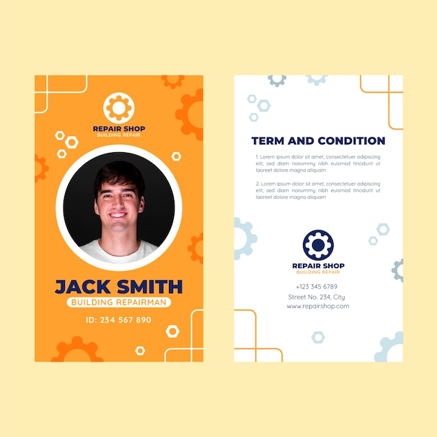 flat car repair shop services id card template