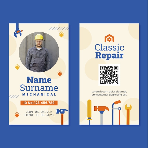 Free vector flat car repair shop services id card template