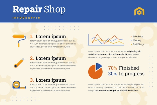 Vettore gratuito modello di infografica per servizi di officina riparazioni auto piatte