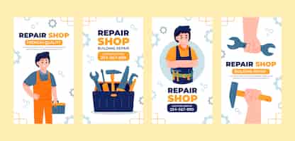 Free vector flat car repair shop services instagram stories collection