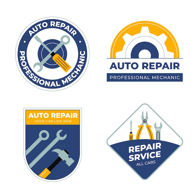 Flat car repair shop services labels collection