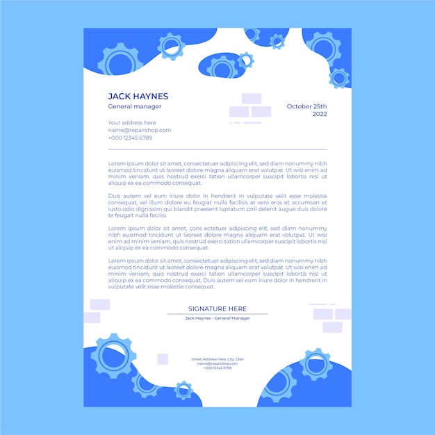 Free vector flat car repair shop services letterhead template