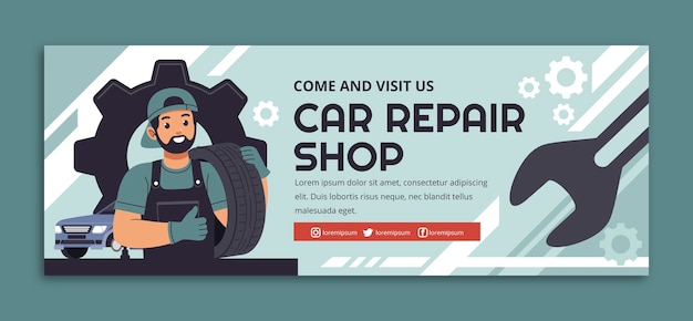 Flat car repair shop services social media cover template