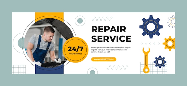 Free vector flat car repair shop services social media cover template