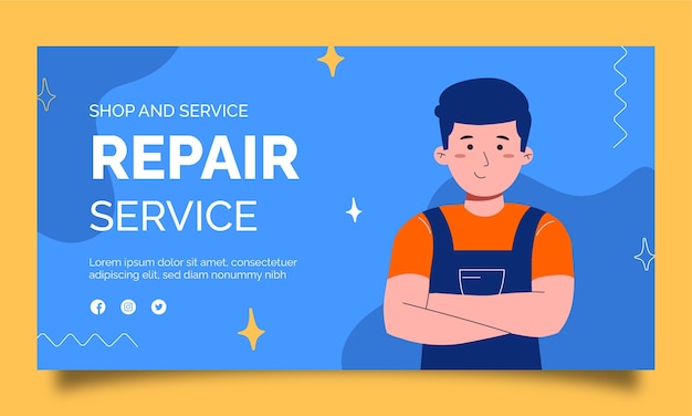 Free vector flat car repair shop services social media promo template