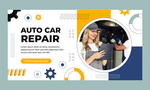 flat car repair shop services social media promo template