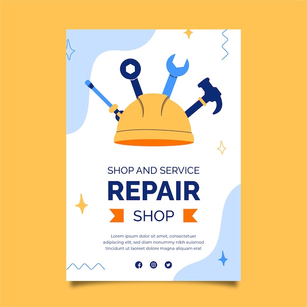 Free vector flat car repair shop services vertical poster template