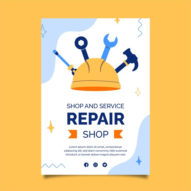 Flat car repair shop services vertical poster template