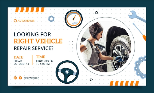 Free vector flat car repair shop services webinar template