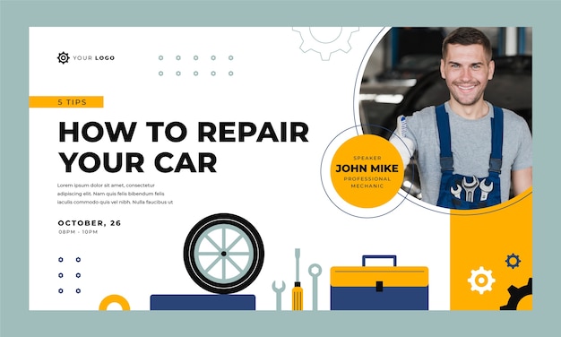 Free vector flat car repair shop services webinar template