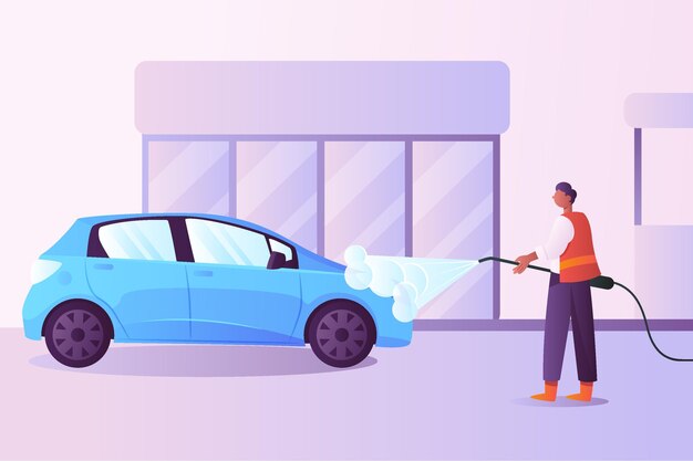 フラット・カー・ワッシュ・サービスコンセプトのイラスト