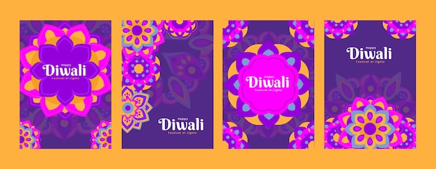 Vettore gratuito collezione di carte piatte per la celebrazione del diwali