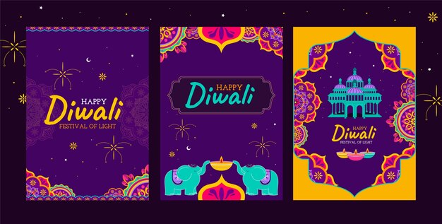 Flat cards collection for diwali celebration