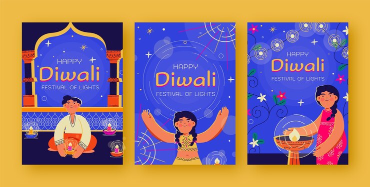 Free Vector flat cards collection for diwali celebration
