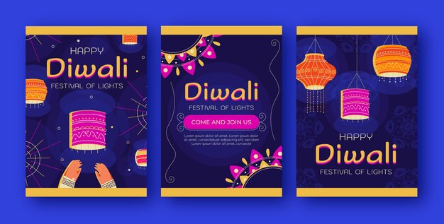 디왈리 축하를 위한 플랫 카드 컬렉션