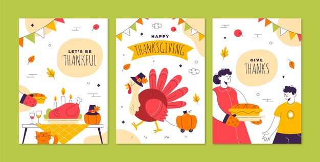 Flat cards collection for thanksgiving celebration