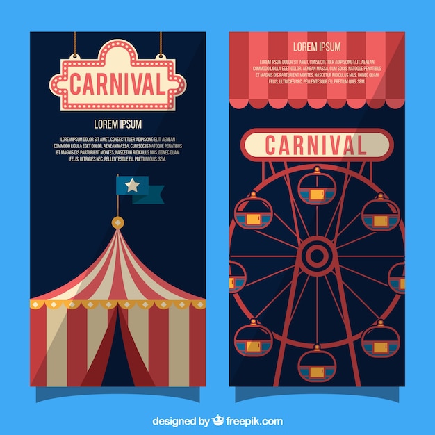 Flat carnival banners with marquee and ferris wheel