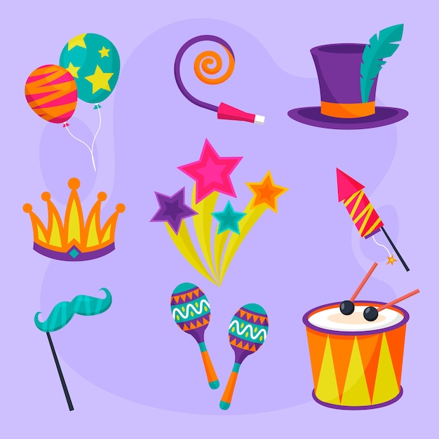 Free vector flat carnival celebration elements collection