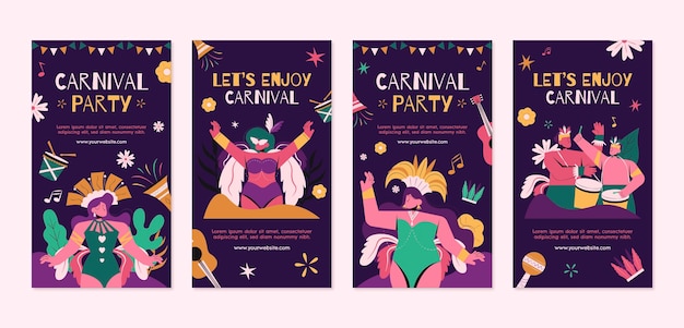 Flat carnival celebration instagram stories collection