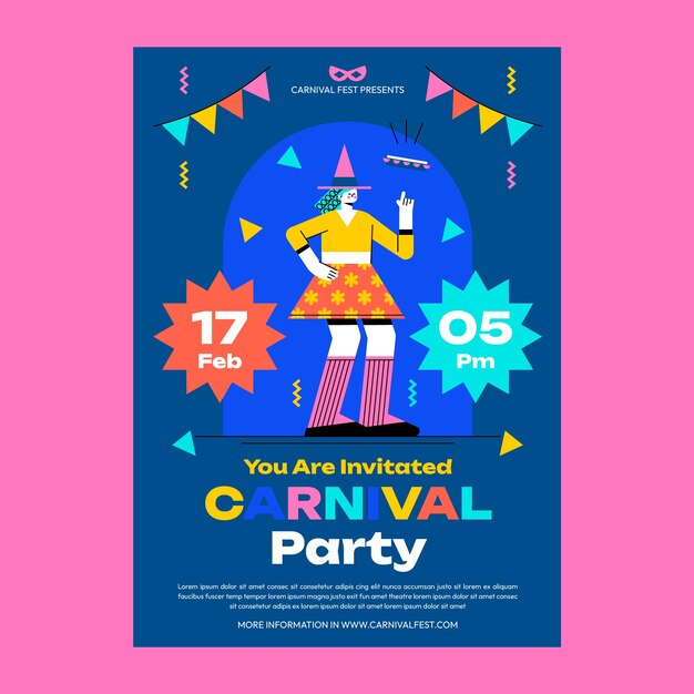 Flat carnival celebration invitation template