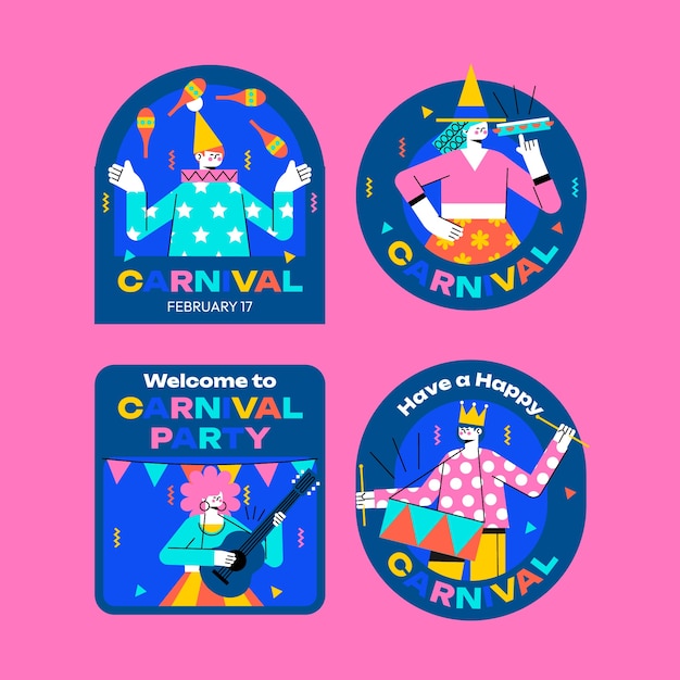 Flat carnival celebration labels collection