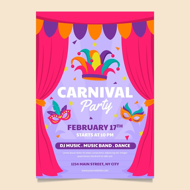 Шаблон плаката для празднования плоского карнавала