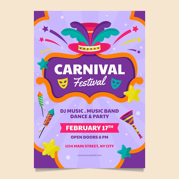 Flat carnival celebration party poster template