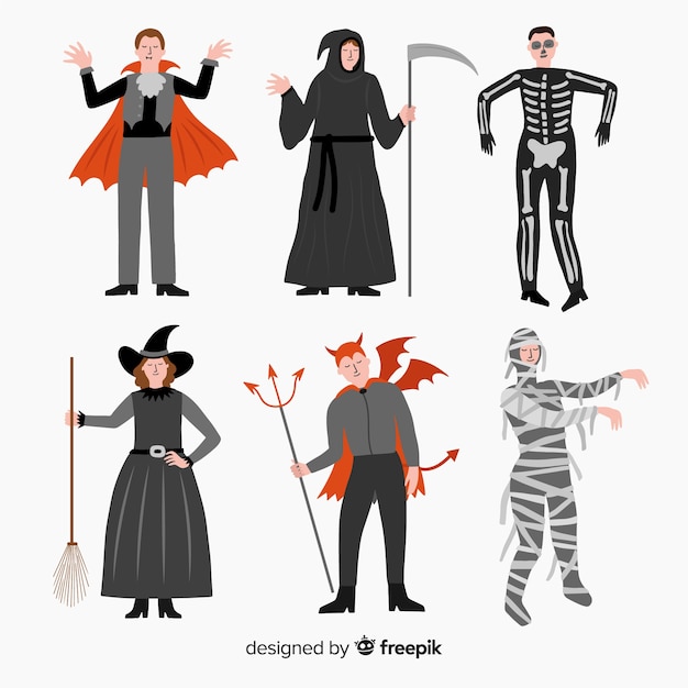 Бесплатное векторное изображение Плоская карнавальная коллекция костюмов для хэллоуина