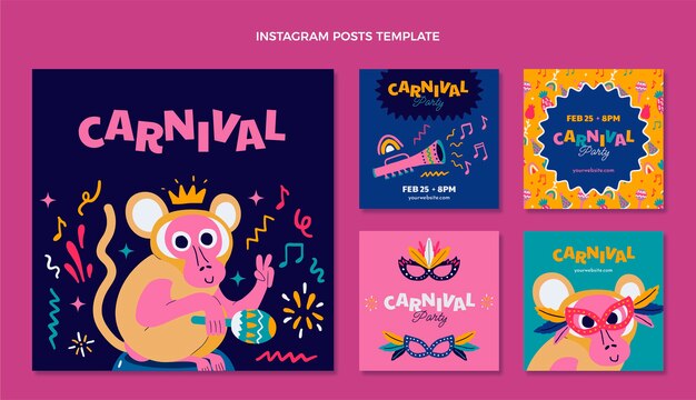 Flat carnival instagram posts collection