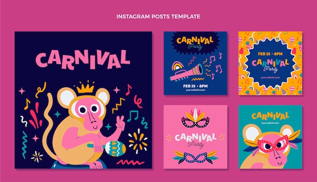 Flat carnival instagram posts collection