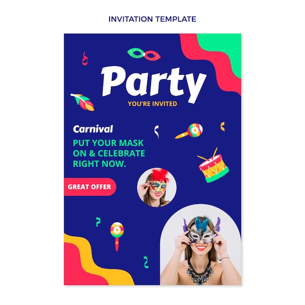 Flat carnival invitation template