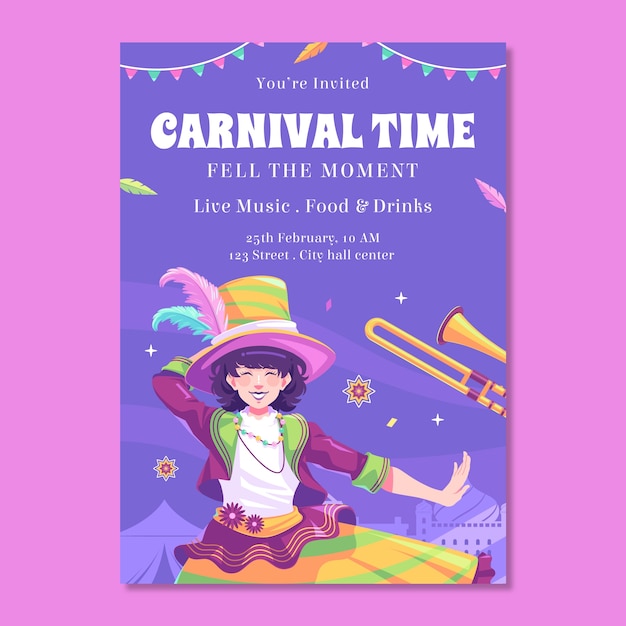 Free vector flat carnival invitation template